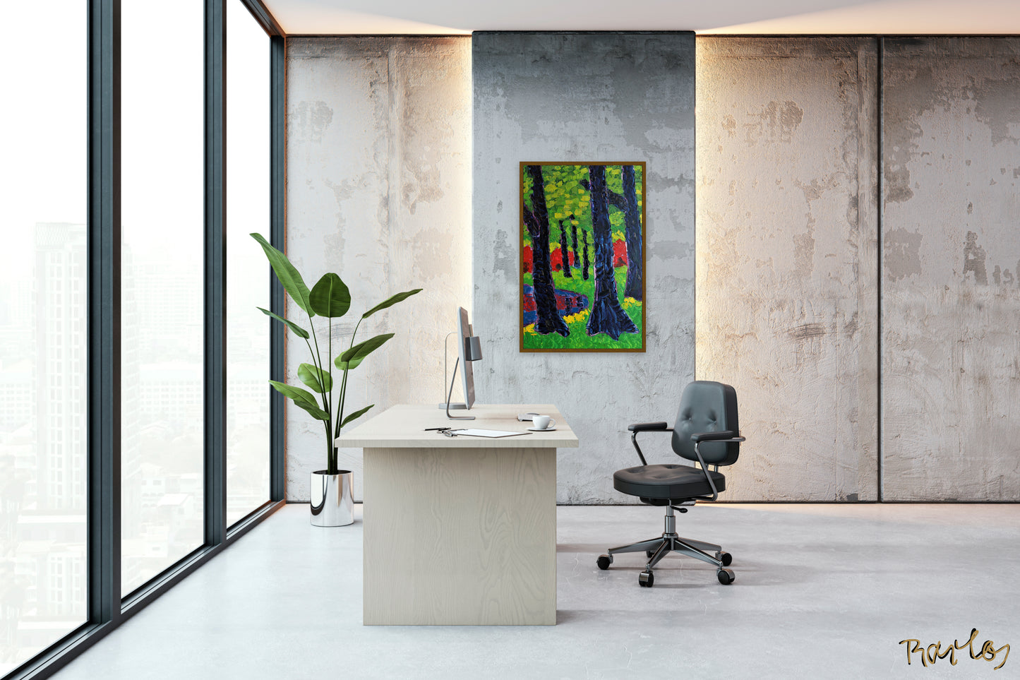Original Painting of Endre Bartos: Blooming of Rhododendrons
