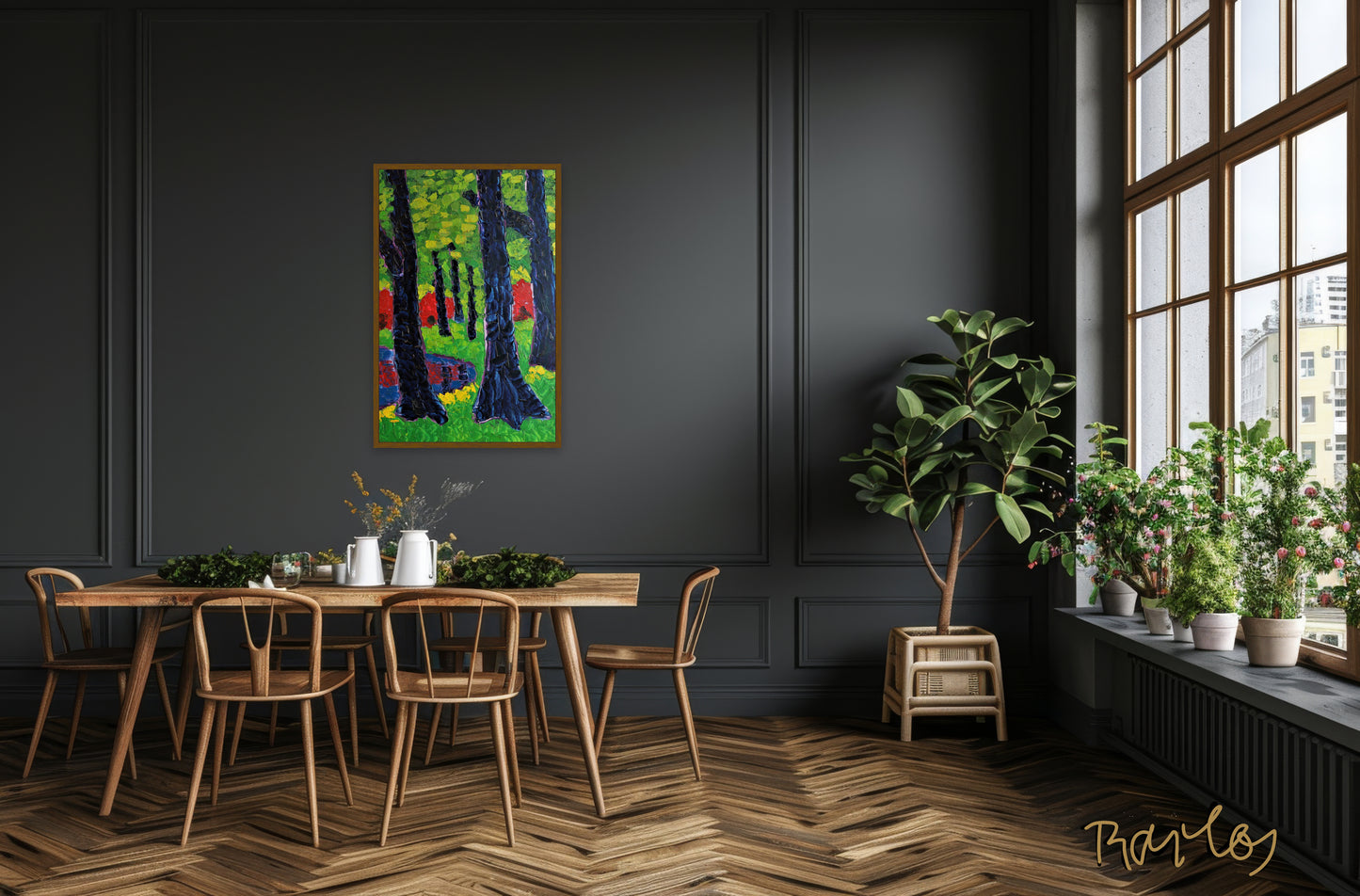 Original Painting of Endre Bartos: Blooming of Rhododendrons