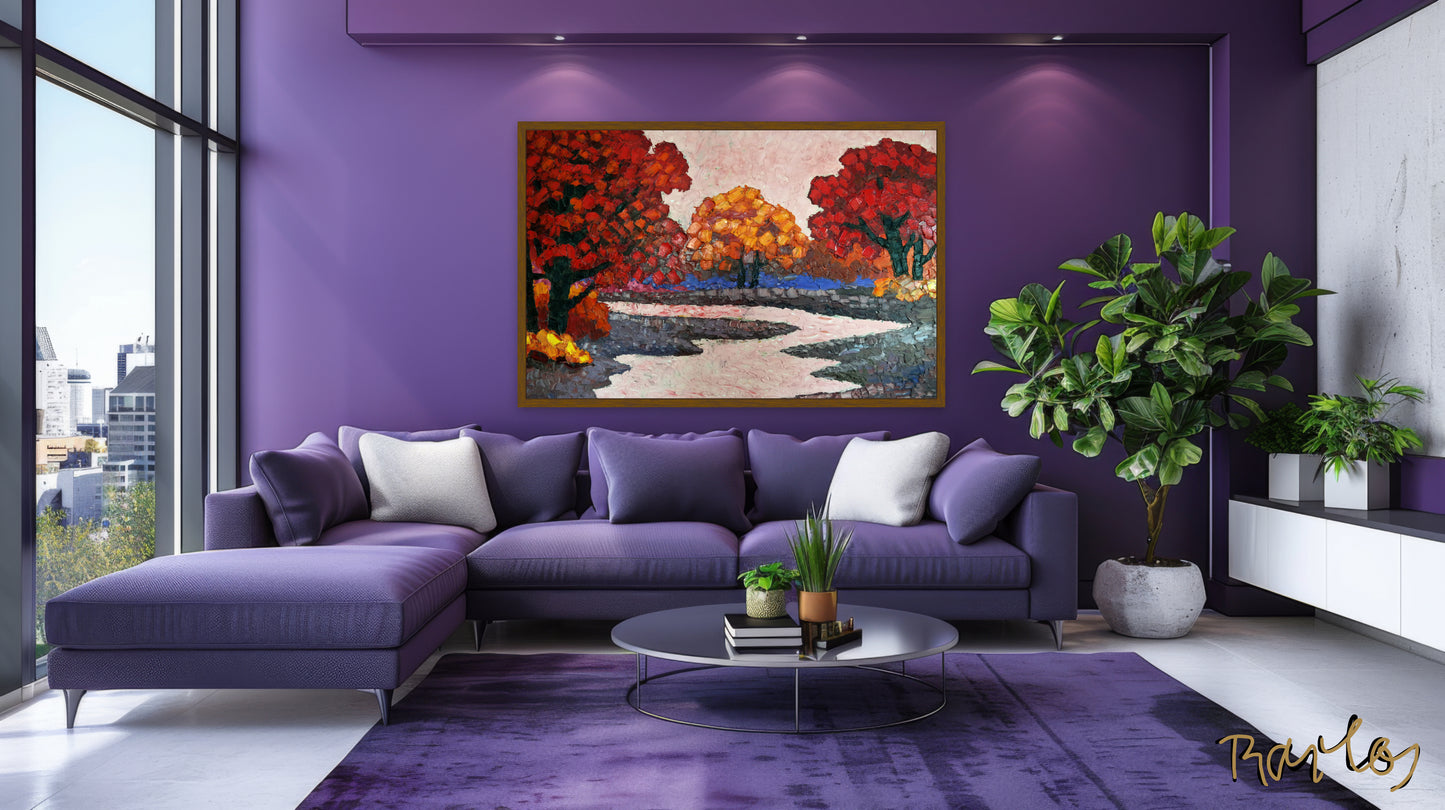 Original Painting Of Endre Bartos: "Pink River" 140x100cm