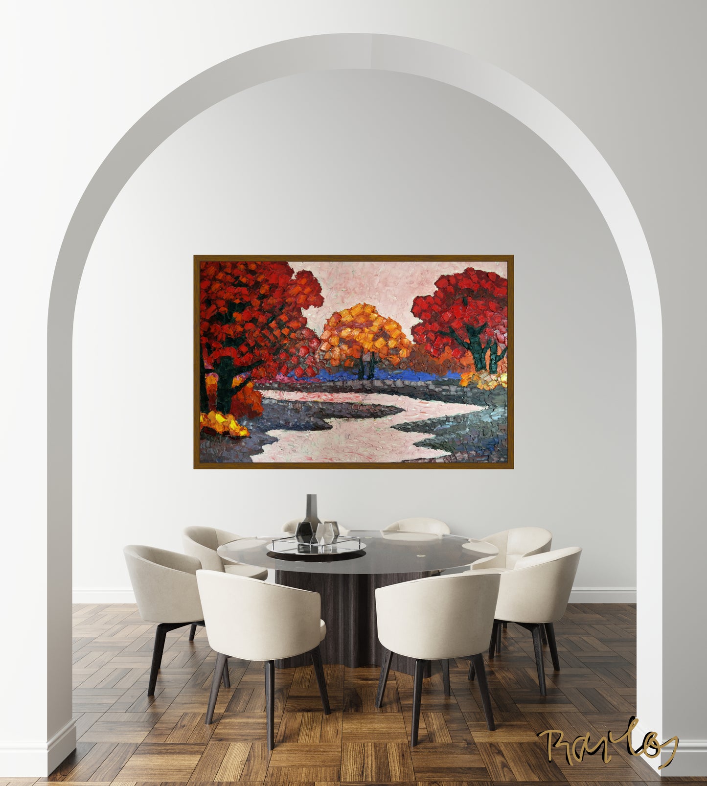 Original Painting Of Endre Bartos: "Pink River" 140x100cm