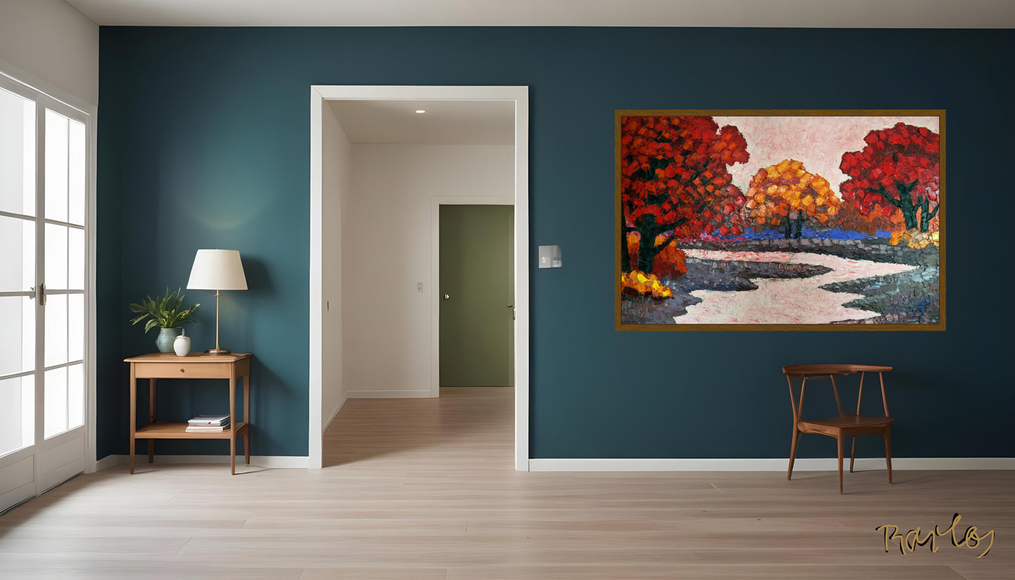 Original Painting Of Endre Bartos: "Pink River" 140x100cm